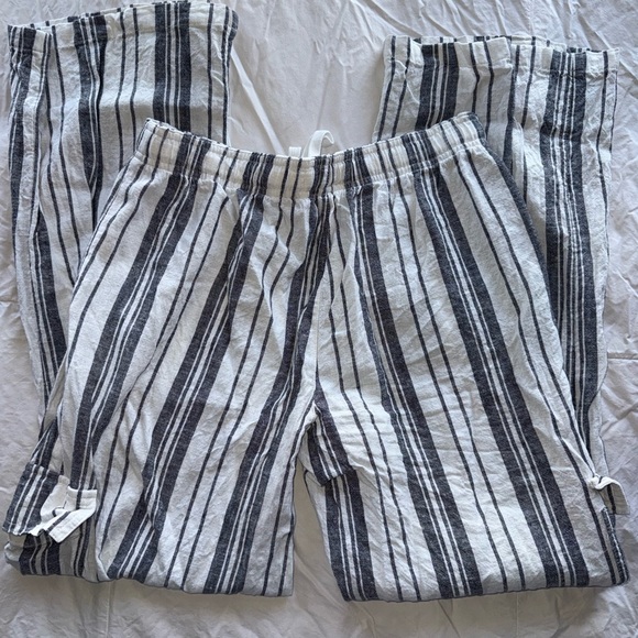 Roxy Navy & White Striped Drawstring Linen Pants small - Picture 3 of 5